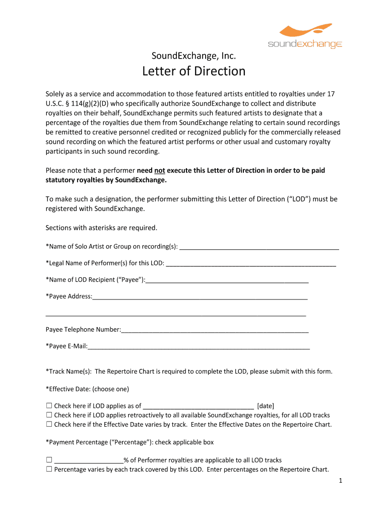 Soundexchange Letter Direction  Form