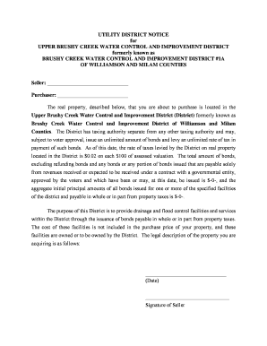 Upper Brushy Creek Wcid Notice to Purchaser  Form