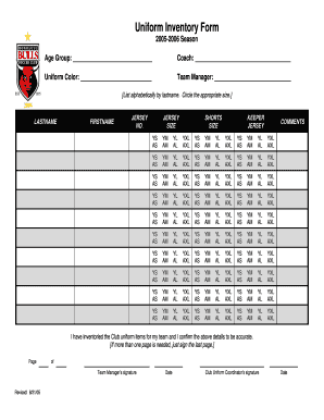 Uniform Inventory Template