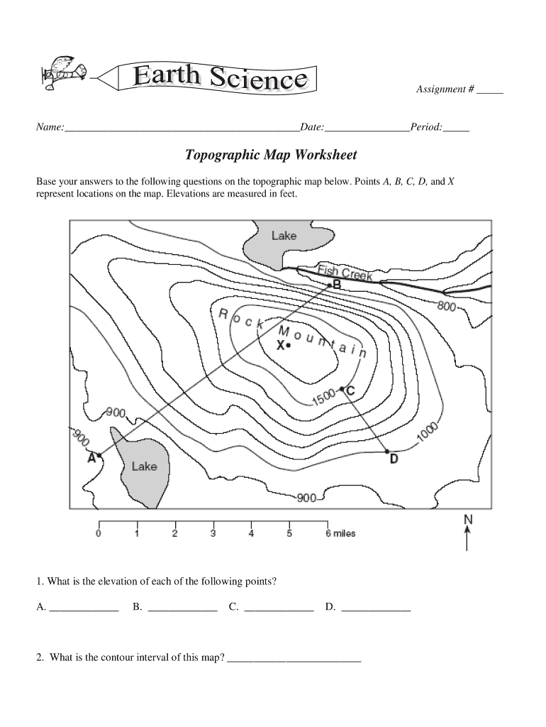 6th Grade Topographic Map Worksheet  Form
