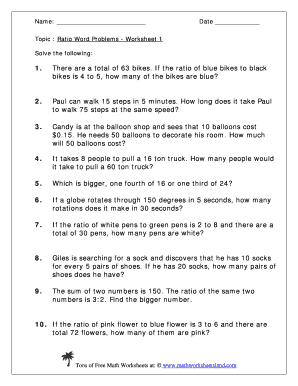 Ratio Word Problems Worksheets PDF  Form