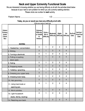 Upper Extremity Function Scale  Form