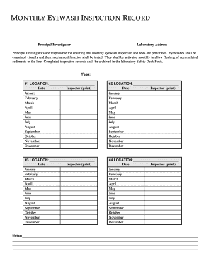 Monthly Eyewash Inspection Record Research Northwestern  Form