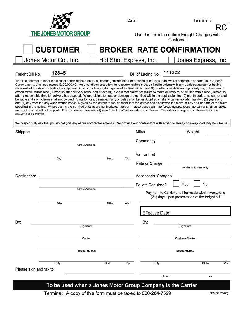 Rate Confirmation Form Fill Out and Sign Printable PDF Template signNow