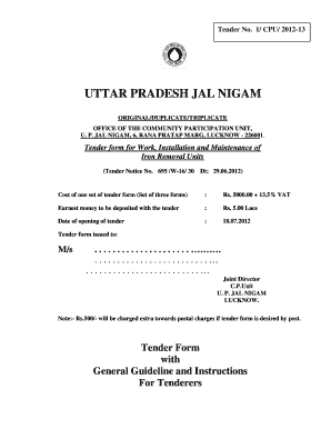 Up Jal Nigam Schedule of Rates  Form