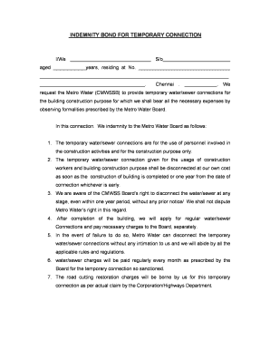 Indemnity Bond for Water Connection  Form