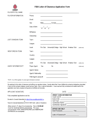 Fiba Letter of Clearance  Form