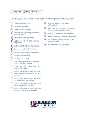 Loading Checklist Template  Form