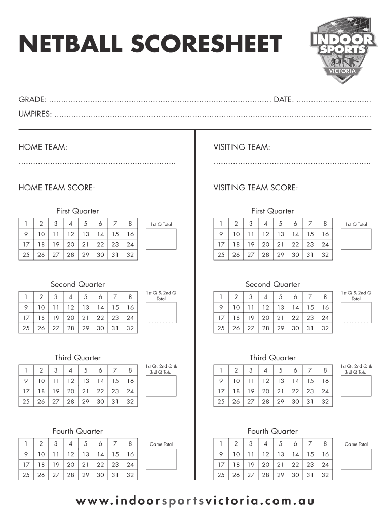 NETBALL SCORESHEET  Form