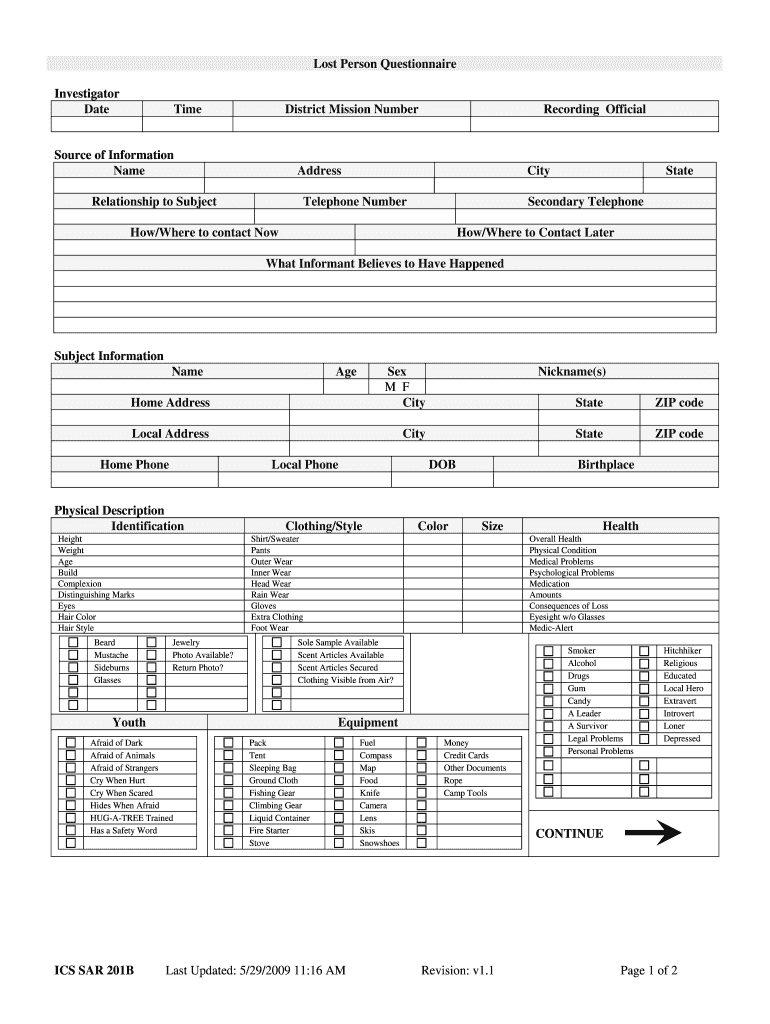  Lost Person Questionnaire 2009-2024