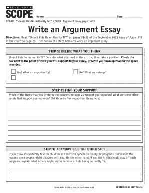Write an Argument Essay Scope Scholastic Punxsy K12 Pa  Form