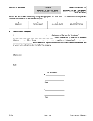 Certificate of Authority for Signatory  Form