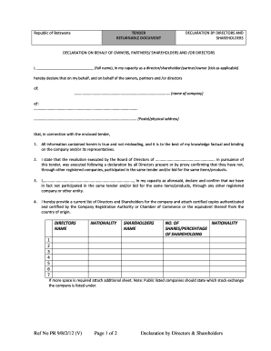 Declaration Form for Tendering Purposes
