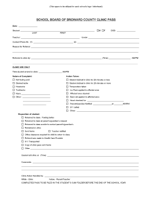 Clinic Pass Broward County Public Schools Coordinated Student  Form