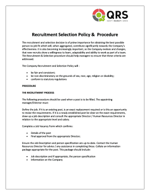 Recruitment Selection Policy Procedure QRS  Form