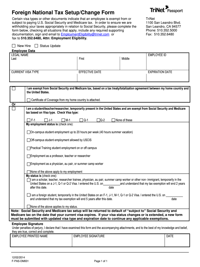  National Tax Setup Change Form 2014-2024