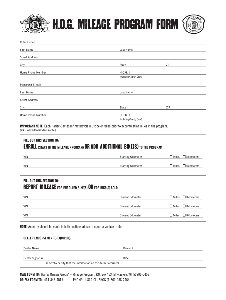 Hog Mileage Form