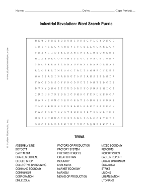 Industrial Revolution Word Search Answers  Form