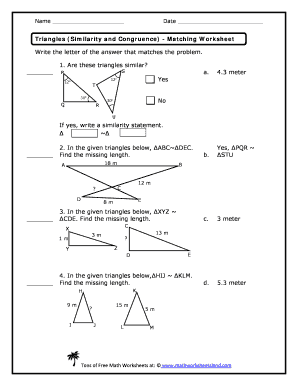 Congruence and Similarity Worksheet with Answers PDF  Form