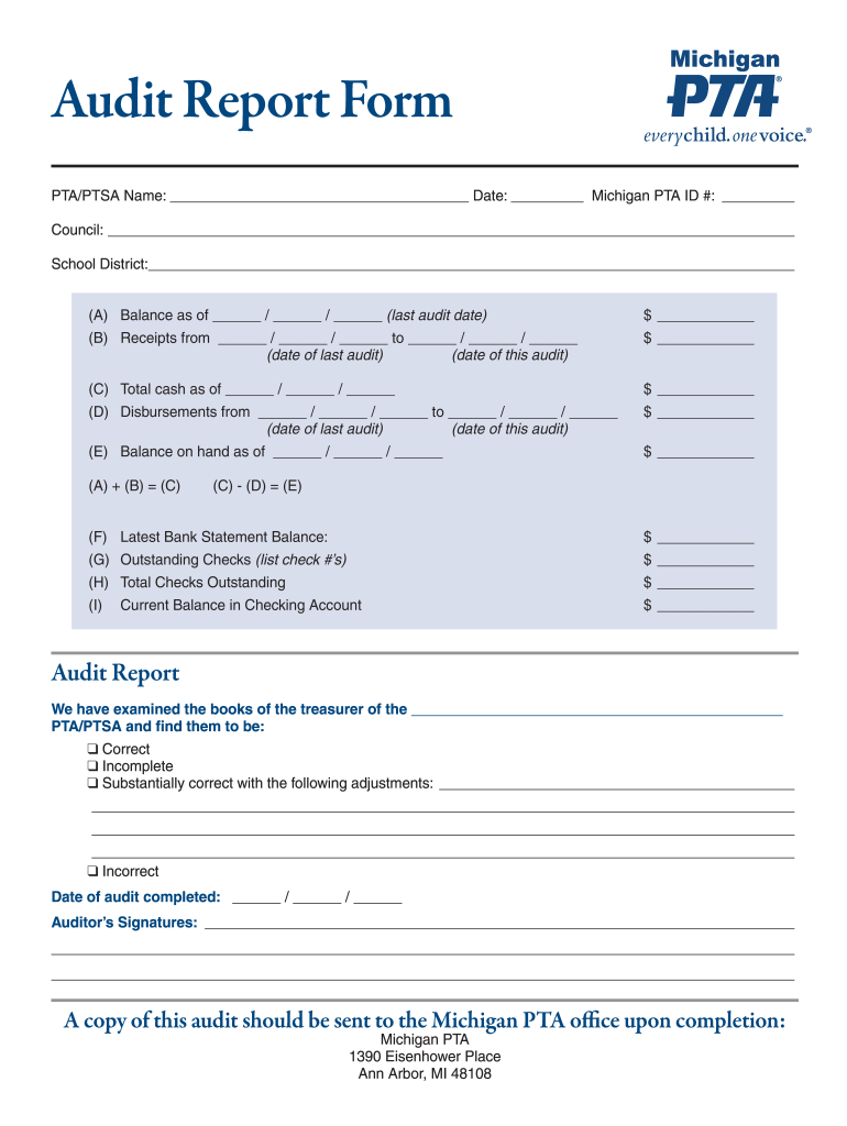 Michigan Pta Audit Form