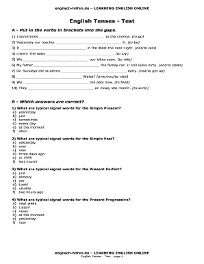 Englisch Hilfen De Learning English Online English Tenses Test  Form