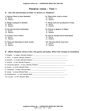 Passive Voice Test PDF  Form