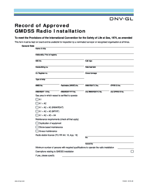 Record of Approved GMDSS Radio Installation Forms Related to GL