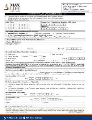 Max Life Insurance Maturity Claim Form