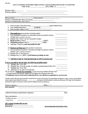 Old Lycoming Township Mercantile and Business Privilege Tax Return Oldlycomingtwp  Form
