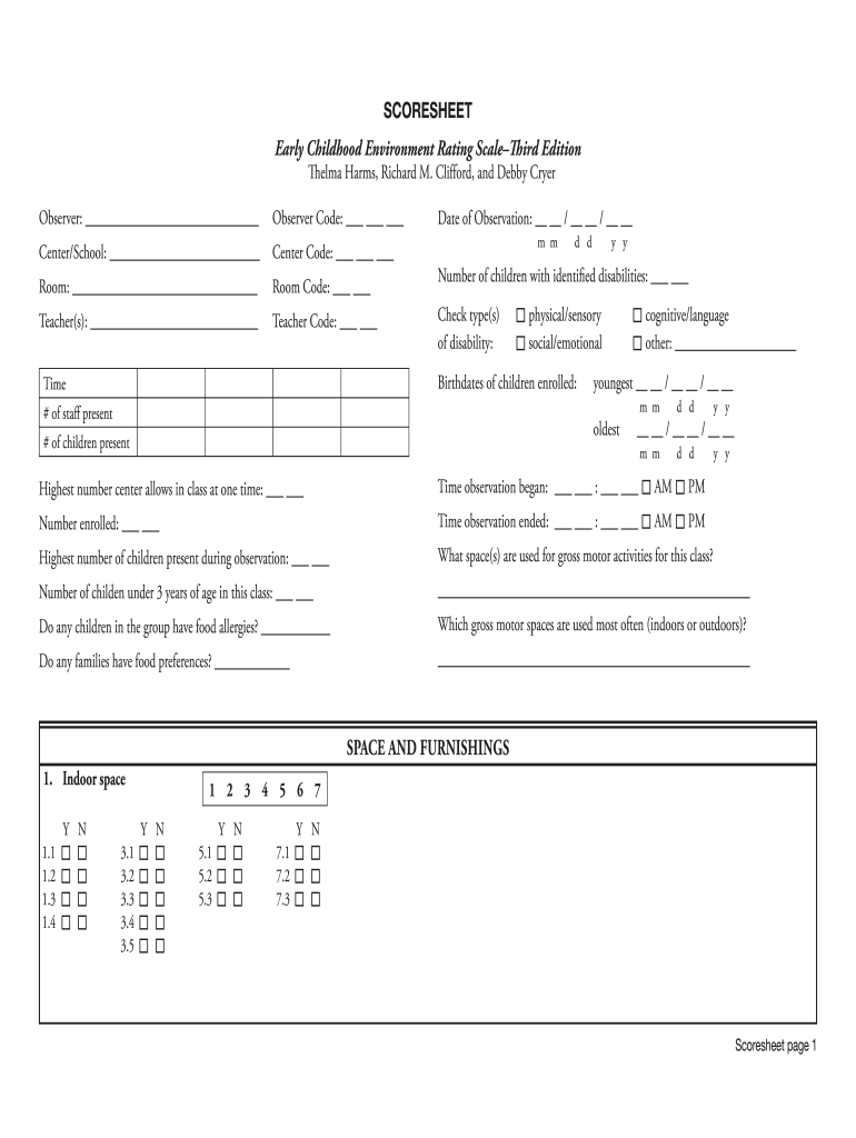 Ecers 3 Score Sheet  Form