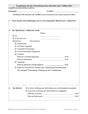 Fragebogen Bei Der Einstellung Eines Betriebs Oder Teilbetriebs  Form