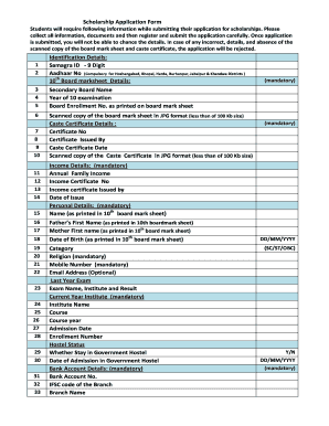 Mp Scholarship Form PDF Download