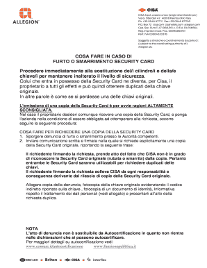 Smarrimento Security Card Cisa  Form