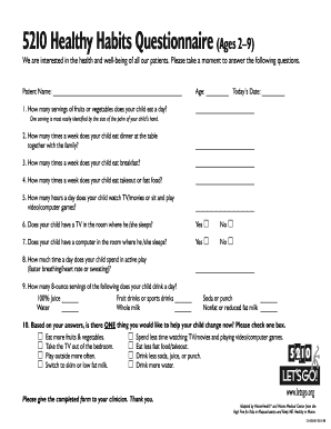 Healthy Habits Questionnaire  Form