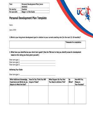 Personal Development Plan Templatemore Sports Coach UK  Form