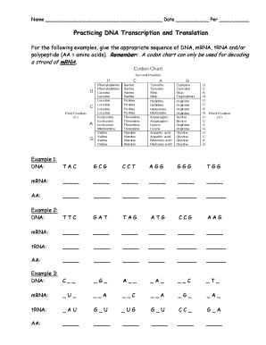 Practicing Dna Transcription and Translation Answer Key  Form