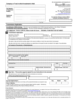 Transmission Application Boardroom Pty Limited  Form
