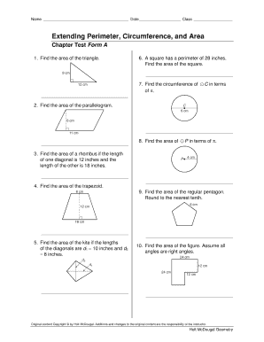 Extending Perimeter, Circumference, and Area  Form