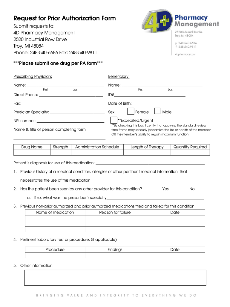 4d Pharmacy Prior Auth Form