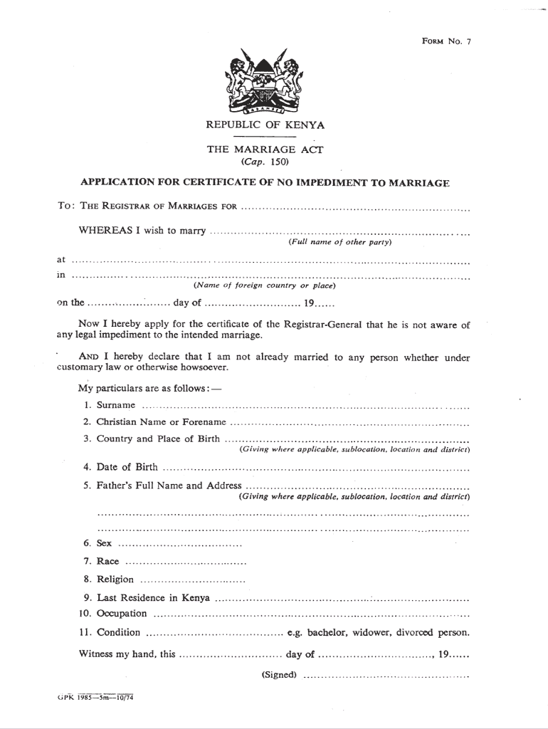 Application Form N 7 EMBASSY of KENYA, PARIS Kenyaembassyspain