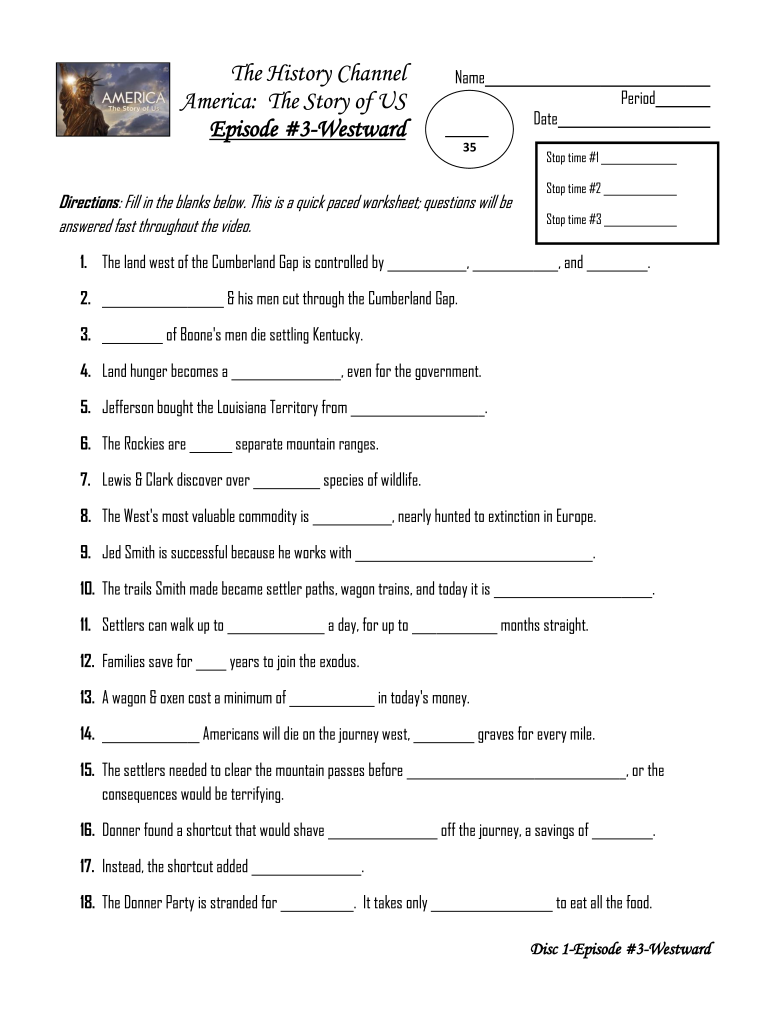 Episode 3 Westward Worksheet Answers PDF  Form