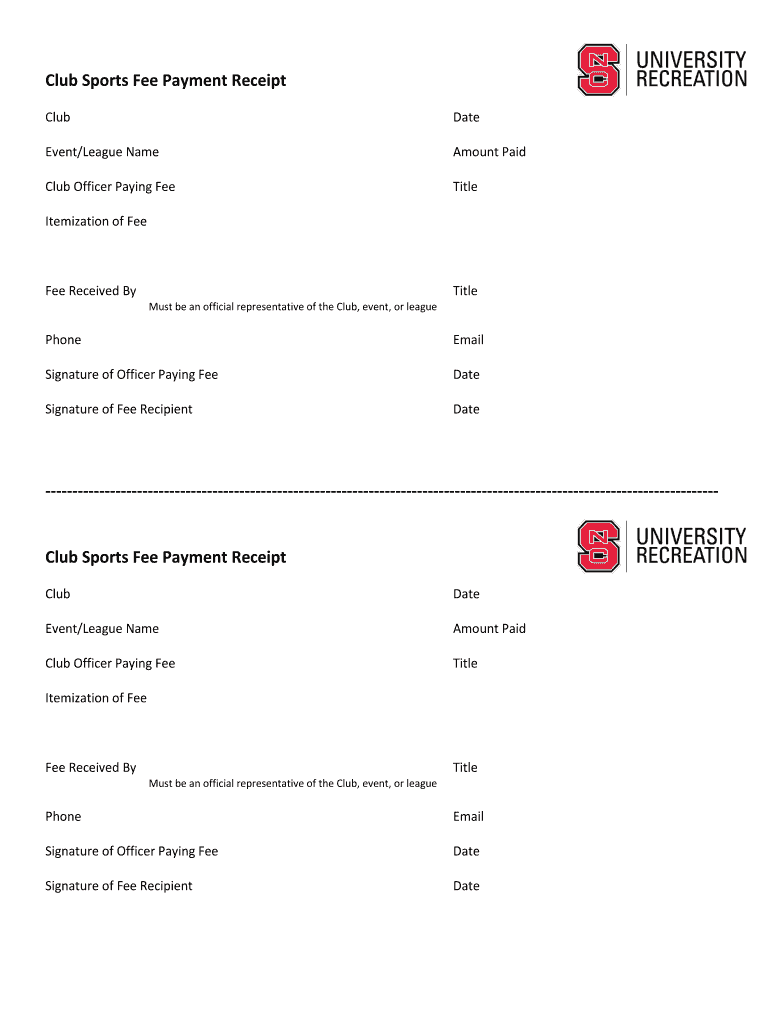 Club Sports Fee Payment Receipt  Recreation Ncsu  Form