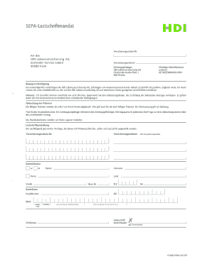 SEPA Lastschriftmandat HDI Boss Assekuranz Vertriebsservice Hdi Gerling  Form