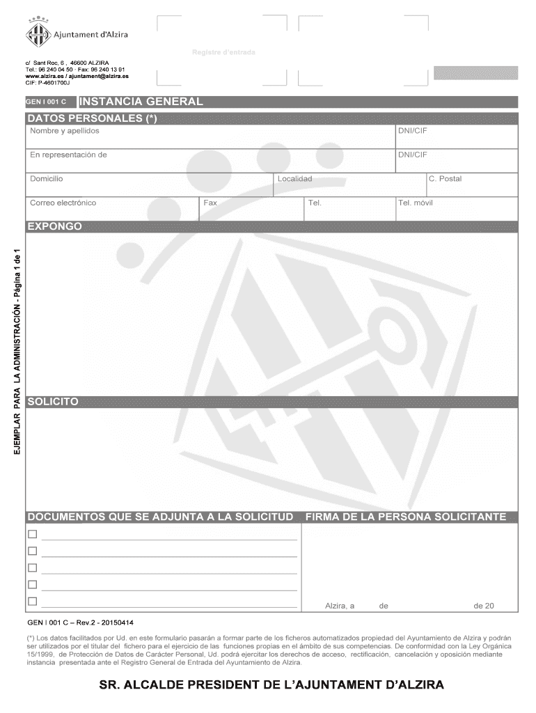 Instancia General Ajuntament DAlzira  Form