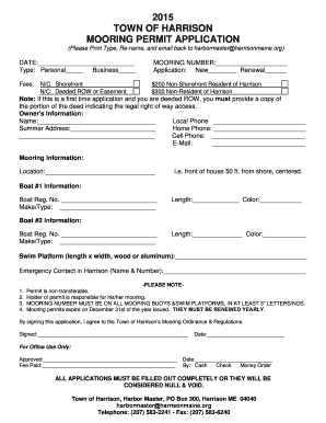 TOWN of HARRISON MOORING PERMIT APPLICATION  Form