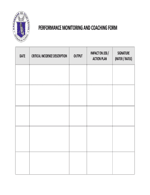 Performance Monitoring and Coaching Form Excel