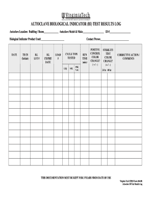 Printable Biological Indicator Log Forms