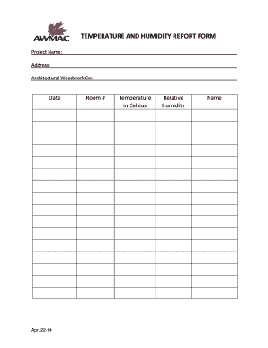  TEMPERATURE and HUMIDITY REPORT FORM Awmac 2014