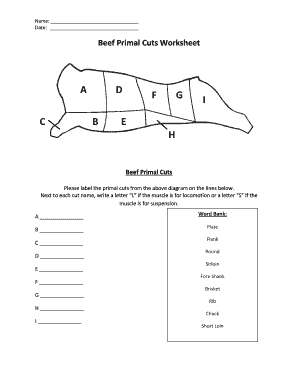 Beef Primal Cuts Worksheet  Form