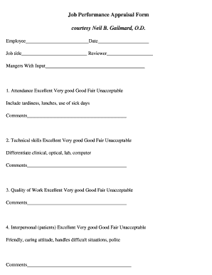 Job Performance Appraisal Form Review of Optometry